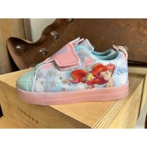 Disney Princess Ariel Girls Sneakers Hook & Loop Easy On Shoes Shimmer Shell 10